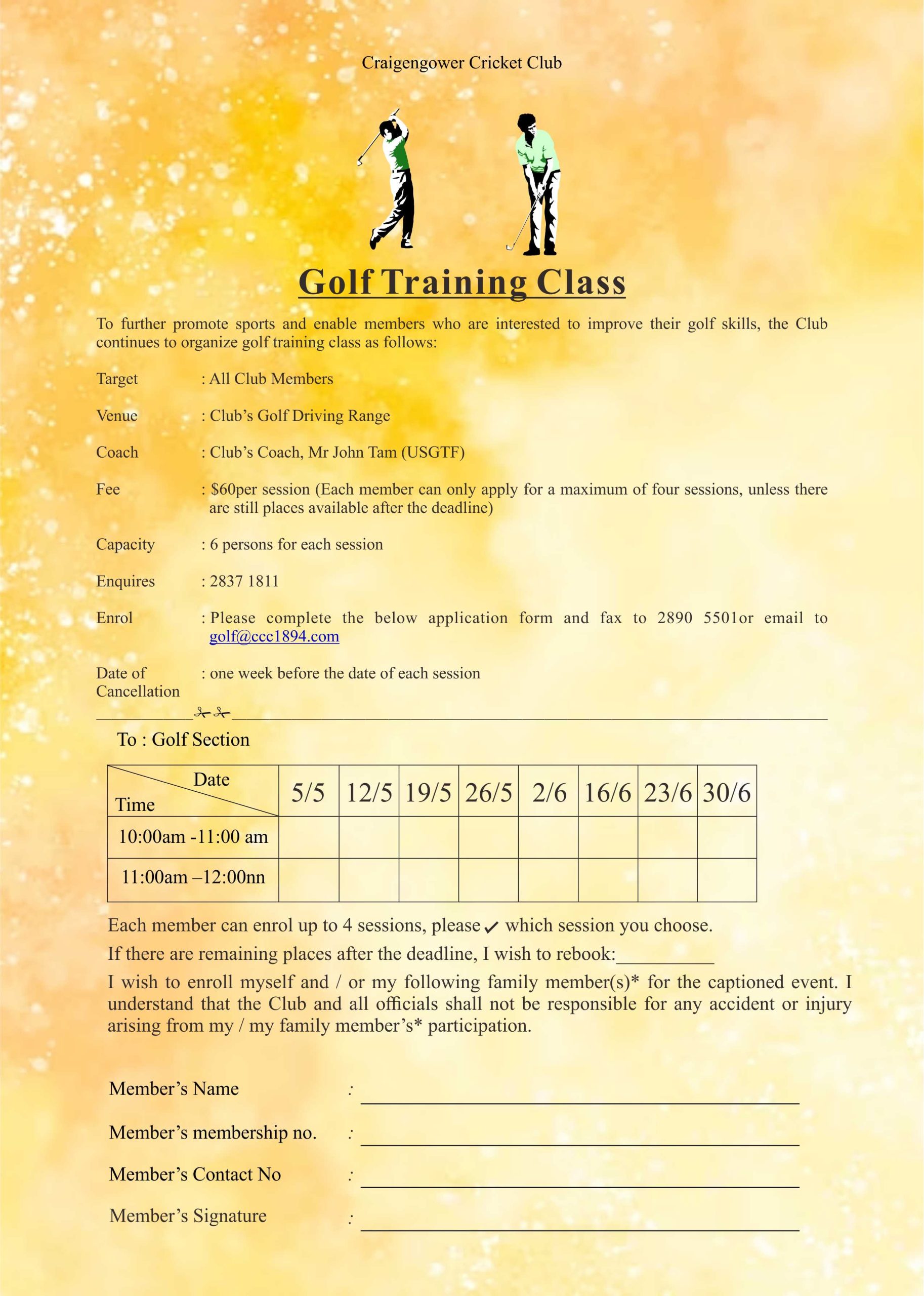 Golf Training Class (May - June) 2024